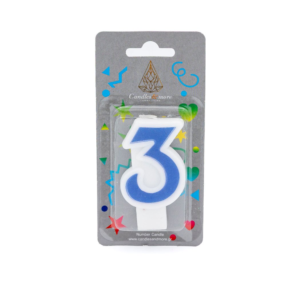 CAM-JD07-3B Κερί Γενεθλίων Πομπέ Αριθμός Νο 3 Blue