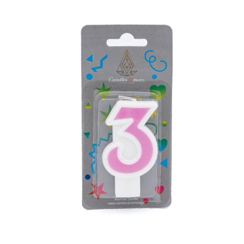 CAM-JD07-3P Κερί Γενεθλίων Πομπέ Αριθμός Νο 3 Pink