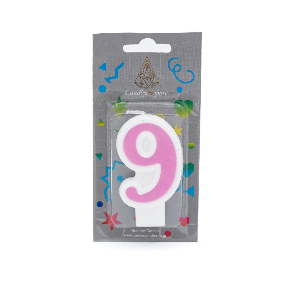 CAM-JD07-9P Κερί Γενεθλίων Πομπέ Αριθμός Νο 9 Pink